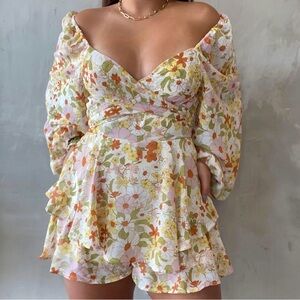 Fashion Nova Floral Puff Sleeve Romper